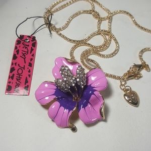 BETSEY Johnson Gold Rhinestone orchid Necklace